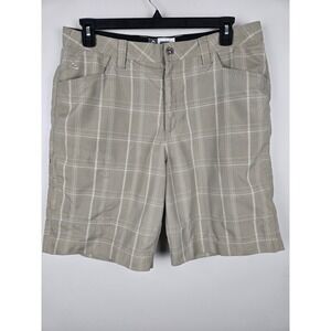 Alpine Design Mens 36 Hiking Short Khaki Tan Plaid Polyester Utility Cargo Trail
